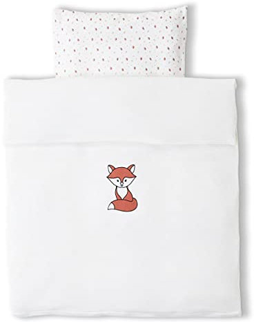 Koru Kids® Kinderbettwäsche 100x135 aus Jersey (100% Baumwolle) mit gesticktem Fuchs-Motiv – Kinder- und Baby-Bettwäsche Set für Mädchen Jungen mit Kopfkissen- und Bettdeckenbezug 100 x 135 und 40x60