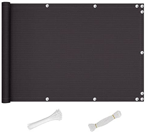 QINGLV Pantalla para Balcon 90x100cm Revestimiento para Balcón Resistente Al Viento Ocultación Tela Balcon Privacidad con Cuerda Y Bridas -Gris Oscuro
