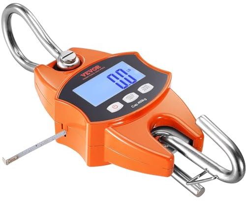 VEVOR Balance Suspendue Industrielle 400 kg Balance à Grue Numérique Robuste Boîtier Fonte Aluminium Écran LCD Mini Balance à Crochet Haute Précision pour Ferme Chasse Pêche Extérieur Garage, Orange