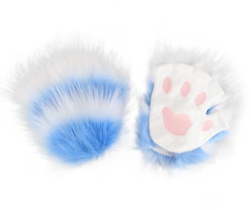 Asudaro Mujeres oso de peluche gato pata garra medio dedo guante piel sintética gato pata guantes sin dedos mitones guantes de invierno guantes cálidos al aire libre deportes ciclismo, azul, Talla