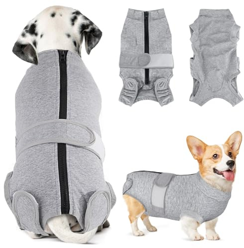 SlowTon Dog Surgery Recovery Suit - Zipper On Dog Onesies After Surgery for Female Male Dogs, Abdominal Wounds Bandages Cone/E-Collar Alternative Dogs Surgical Body Suit Anti-Licking (Grey, S)