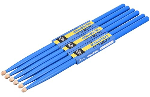 sourcing map Drumsticks aus Ahornholz, rutschfeste Griffe, 5 A, Blau, klassische Schlagzeugstöcke mit Holzspitze zum Drummen, Musikinstrument, Percussion, 3 Paar