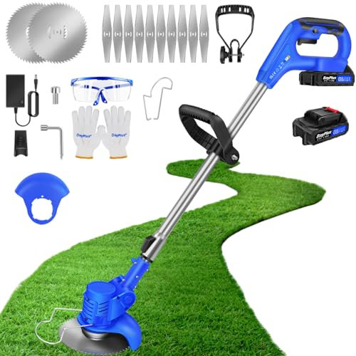 Coupe Bordure sans Fil 21V Debroussailleuse électrique avec Batterie et Lames Coupe-Herbe sans Fil Bordure Puissante Taille Haie Coupe-Mauvaises Herbes pour la Coupe-Herbe de Jardin Coupe-Gazon