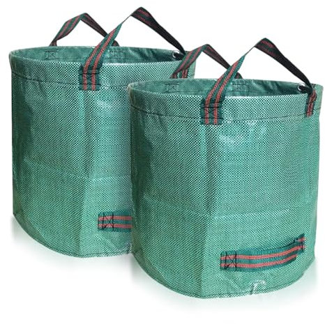 2x 500L Sacchi da Giardinaggio Professionali,Sacchi per rifiuti da giardino,Robusto Antistrappo,e riutilizzabili Borsa da Giardino,Borsa da Giardino con Manici (500 Litri - 2 Pezzi,Verde)