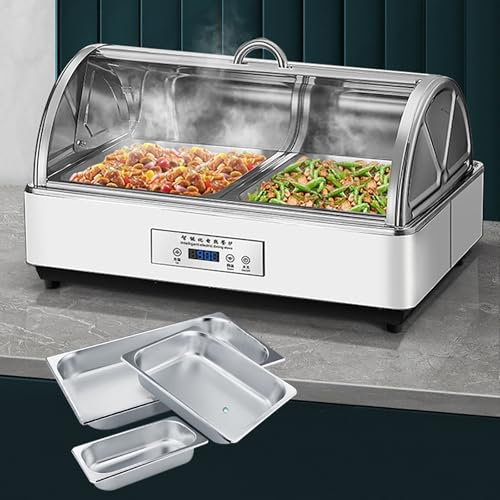 FQWYNMZ 13L Elektriskt Chafing Diskbufféset, Roll Top Rostfritt Stål Chafing Disk Bufféset, Chaffing Server Set, Smart Touch Justerar Temperaturen, för Catering, Fester, Bufféer