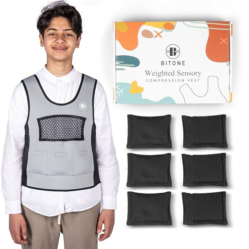 BITONE Gewichtsweste für Kinder, 1,4 kg, verstellbare Kompressionsweste für Kinder mit sensorischen Problemen, waschbar, atmungsaktiv, sensorische Beruhigungsweste (groß, ab 10 Jahren)