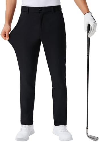 QPNGRP Men's Golf Pants 30/32/34 Inseam Lightweight Stretch Work Dress Pants Black 38Wx32L