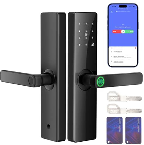 Smart Fingerprint Door Lock, Keyless Entry Front Door Lock Deadbolt with Doorbell, Smart Mortise Lock Built in App Control, IC Card, Keys, Anti-Peep Touchscreen, Perfect for Home/Apartment (Black)