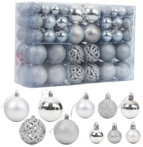 100 PCS Weihnachtskugeln Kugeln Splitterfrei Kugeln Weihnachtsbaum Dekoration Ornamente für Weihnachten hängende Dekorationen (Silber)