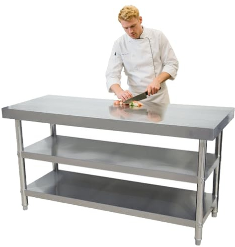 Heavy Duty Stainless Steel Worktable with Open Shelves Kitchen Prep Table for Bar/Restaurant/Cafeteria 63x23.6x31.5in 7mm Thick Countertop Available in 24 71 Inch Widths