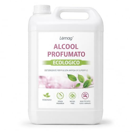 Lemag srl Alcool Profumato Detergente Multiuso – Pulizia Rapida Senza Aloni – Asciugatura Veloce – Senza Parabeni, Nickel Free, Non Testato Animali – Made in Italy – 1L o 5L (5LT)