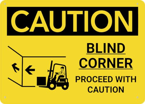 Caution Blind Corner Sign Rust Free Aluminum Signs Outdoor, Metal Tin Sign For Home, Business, Yard for garage,bar,restaurant,living room,bedroom,kitchen,cafe 8×12 INCH