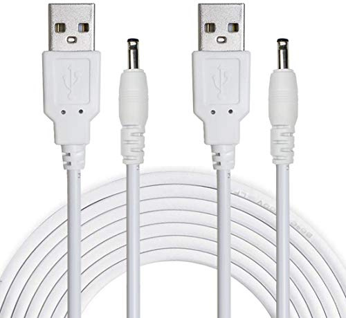 Liwinting 2 Piezas 1.5m/4.92ft USB a DC 5V Cable 3.5 mm x 1.35 mm USB to DC Barrel Jack Cable de Alimentación Conector, Monitores, Luces LED, Pequeños Dispositivos Electrónicos, Etc. - Blanco