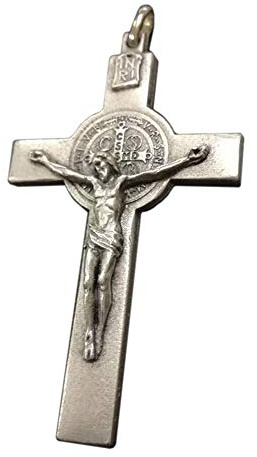lazzaro italy Pendente Crocefisso San Benedetto Placcato Argento - H 7 cm