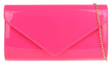 Girly Handbags Pochette da donna tinta unita lucida, Fucsia fluo, W 25, H 14, D 6 cm (W 10, H 6, D 2 inches)