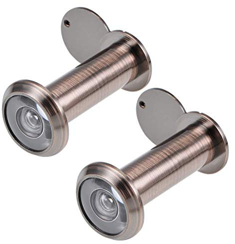 Spioncino per porta in ottone massiccio a 200 gradi, con coperchio, per porte spesse da 2-1/4 a 3-1/2 pollici, finitura in rame anticato, 2 pezzi