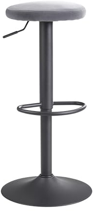 FineBuy Barhocker Samt Anthrazit ohne Lehne, höhenverstellbar 58-79 cm | Küchenhocker 360 Grad drehbar, Tresenhocker mit Fußablage und Metallgestell, Barstuhl bis 100 kg belastbar