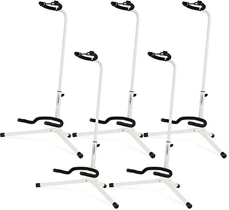 5x Classic Cantabile Gitarrenständer - Universal Gitarrenständer für Konzertgitarre, Westerngitarre, E-Gitarre, E-Bass - Gepolsterte Auflage - Klappbarer Gitarrenständer - Weiß