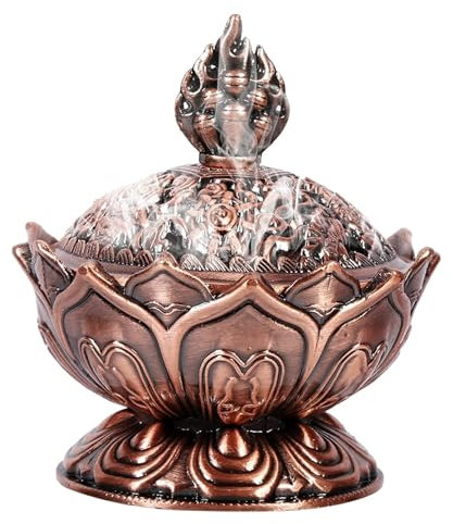 Vintage-Räuchergefäß, Zinklegierung, antike Lotusform, Räucherstäbchen, Kegelspulenhalter, Räucherschale, Räuchergefäß mit Deckel für Meditation, Wohnzimmer, Büro, Heimdekoration, 2,71 x 2,76 Zoll