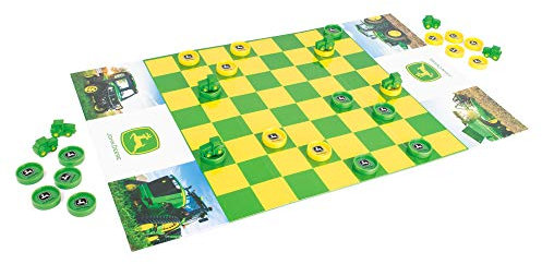 TOMY John Deere Checkers Board Game - Includes Themed Folding Board, Checkers, and Collectible Tractor Kings - Collectible Farm Toys and Strategy Games - Ages 6 Years and Up