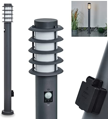 HOFSTEIN Wegeleuchte Tunes, Außenwegeleuchte mit Bewegungsmelder und Steckdose aus Metall/Kunststoff in Anthrazit/Weiß, moderne Außenleuchte für Garten, Außenbereich, Hof, Terrasse, 110 cm, E27, IP44