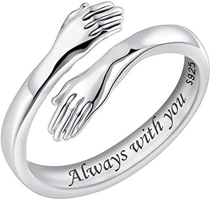 Omfamnande ring i 925 sterlingsilver för kvinnor, ”I Love You Forever” ingraverad, present till mamma, syster eller vän, smycke med öppna händer som symboliserar vänskap och kärlek, Ingen ädelsten