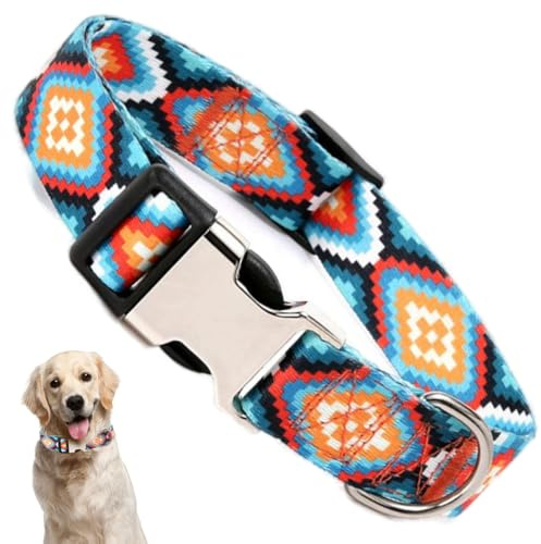 Boy Dog Collars for Small Medium Large XL Dogs, Western Aztec Tribal Quick Release Buckle Metal Clasp Cool Basic Male Pet Collar, Boho M