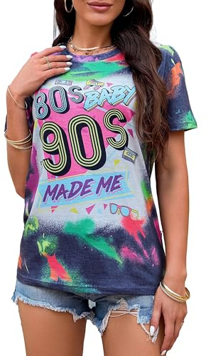 80s Baby 90s Made Me Shirt Damen Vintage Batik 90er Jahre Shirts Lässiges Retro 80er Jahre Nostalgie Shirt Oberteile (Blau1,XXL)