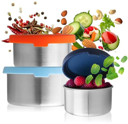 Robin Goods® Juego de latas de acero inoxidable de 6 piezas con tapa de silicona - cuencos pequeños en 3 tamaños - latas de metal multifuncionales - cuencos para salsa (3 piezas - pequeñas)