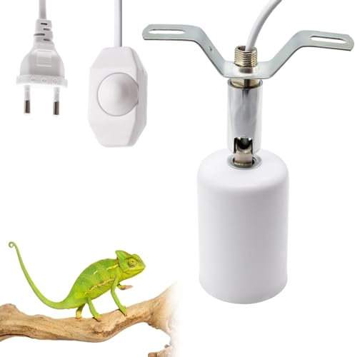 PNGOS Reptilien Wärmelampe Fassung Keramik,E27 Porzellanfassung 360° Drehbar, Dimmbar,1,8M Kabel und Stecker,für Halogenlampen bis zu 150 W(Ohne Glühbirne)