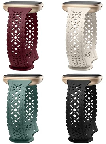 Charlam 4 Pack Lace Ersatzarmband Kompatibel für Fitbit Versa 3/ Versa 4/ Fitbit Sense/Sense 2 Armband, Weiche Silm Hohl-Out Sport Uhrenarmband Ersatz Armbänder für Frauen Mädchen
