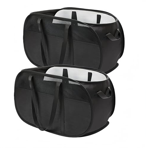 2Pack faltbare Wäschekörbe,65L Pop up Wäschebeutel aus Netzgewebe Schwarz | faltbarer Wäschekorb, aufklappbar aus Netz- & kationischem Gewebe, stabile Griffe, für Schlafzimmer, Wäsche & Wohnmobil