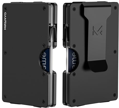 MIFANYO Metall Geldbörse für Herren, Schlanke Aluminiummetall Kartenetui Geldklammer, RFID Schutz Geldbeutel, Minimalistische Fronttasche Kartenhalter, Männer Kleine Brieftaschen, Mattes Schwarz