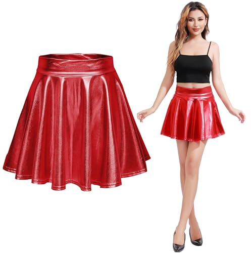 Carnavalife Falda Brillo Mujer Cintura Alta, Falda Metalizado Mujer Brillante No Transparenta No Arruga, Minifalda Metalizada Sexy Falda Corta para Baile Club Danza Disfraz