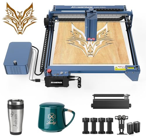 ATOMSTACK A40 Pro Lasergravierer mit F30 Air Assist Kit und R3 Pro Laser Rotary Roller Set, 210 W Graviermaschine 48 W Lasertreiber Power für Holz Metall Handwerk Papier Acrylleder