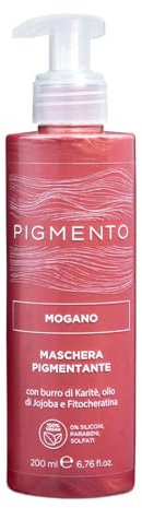 Pigmento, Maschera Pigmentante per Capelli con Burro di Karité, Olio di Jojoba e Fitocheratina, Formula Nutriente 100% Vegan e Senza Parabeni, Mogano 200 ml