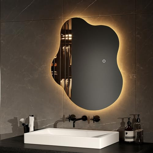 EMKE Miroir Lumineux Salle de Bain 50 x 60 cm, sans Cadre,Antibuée | Miroir Salle de Bain avec Interrupteur Tactile,Fonction mémoire,3 Heures d'arrêt Automatique,3 Couleurs de lumière LED