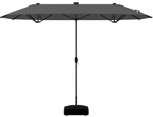 KOMFOTTEU Sombrilla Doble 4 x 2 m con Luces LED y Base | Parasol Rectangular con Manivela, Protección UV para Balcón, Piscina, Patio