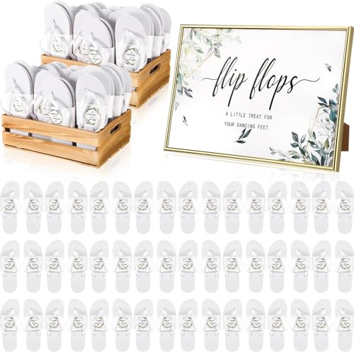 Zoooyawn 24 Pairs Wedding Flip Flops Bulk with Sign, White