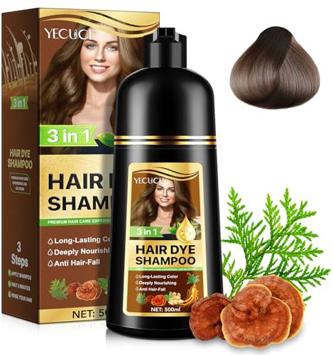 Haarfärbeshampoo, Natürliches Sofort Haarfarben Shampoo 3 in 1 Hair Dye Shampoo Langanhaltende Haarfärbemittel, 100% Abdeckung, Herbal Ingredients, 500ML (Dark Coffee)