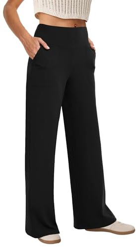 COPYLEAF Wide Leg Pants Woman High Waist Yoga Pants with Pockets Loose Stretch Dress Work Sweatpants Casual Lounge(Black XXL)