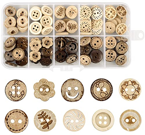 Ehuihuan 100 Boutons en Bois de Coquille de Noix de Coco, Ronds 13mm pour Couture, Projets et Décoration Handmade
