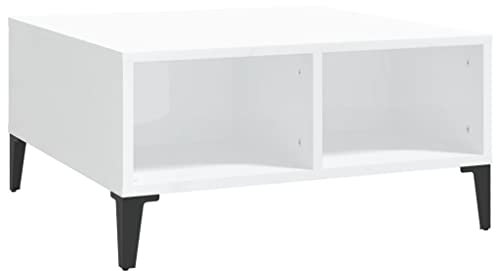 SDWEHO7 Moderner Couchtisch, Funktionscouchtisch mit 4 Fächer, Metallbeine, Wohnzimmertisch, Sofatisch, Kaffeetisch, Beistelltisch, Loungetisch, Hochglanz-Weiß 60x60x30 cm Holzwerkstoff