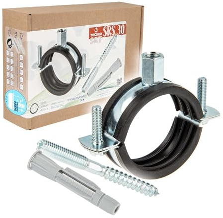 tecuro Schraubrohrschelle M8/M10 Spannbereich 108-114 mm Stahl verzinkt, inkl. Stockschraube M8 x 100 mm und Universal Hohlraumdübel, mit Schallschutzeinlage - 10-er Kombi-Set 520814-S100 Rohrschelle