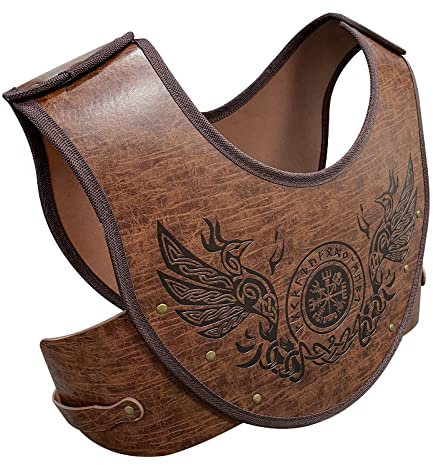 MDFCZXP Leder Rüstung Wams Weste - Vintage Brustpanzer Ausrüstung mit Verstellbarer Schnalle - für Wikinger LARP Krieger Cosplay Kostüm,A,36cm