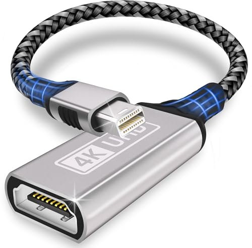 Adattatore da Mini DisplayPort a HDMI 4K - Custodia in alluminio intrecciato in nylon placcato oro 1/2 compatibile con MacBook Pro, Macbook Air, iMac, Surface Pro, XPS