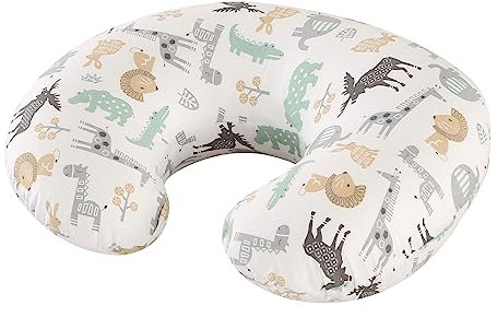 JOVELL Stillkissen mit Stillbezug aus Baumwolle, Ergonomisches Stillkissen Klein, Maschinenwaschbares Babyfütterungskissen, Fütterungskissen zum Stillen und Füttern mit der Flasche (Süße Tiere)