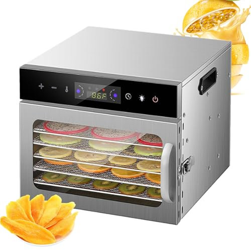 Naturalpowev Déshydrateur Alimentaire, déshydrateur pour Aliments et Viande séchée, Fruits, légumes, minuterie 24 Heures et réglages de température, Livre de Recettes Inclus,6-Trays