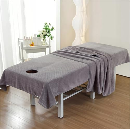 Mikrofaser Massageliege Laken Waschbares Massageliege Handtuch Weiches Massagetücher Massagetischbezug mit Loch Massageliege Bezug, für Massageliege, Schönheitsbett Spa, Schönheit(Gray,210cmx120cm-No