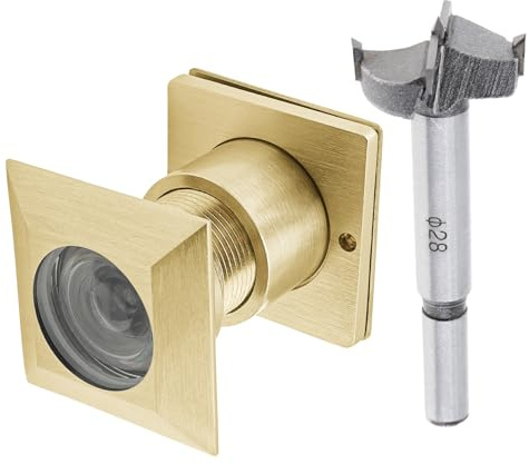 HOJLKLD Judas de Porte, Laiton Judas à 220 degrés avec foret de 28mm pour portes de 42mm à 54mm, carré œilleton à nette et grand angle de vision avec couvercle de protection (or satiné)